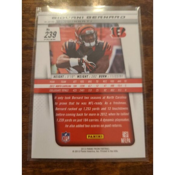 2013 Panini Prizm - Blue Pulsar Prizm #239 Giovani Bernard (RC) - Picture 2 of 2